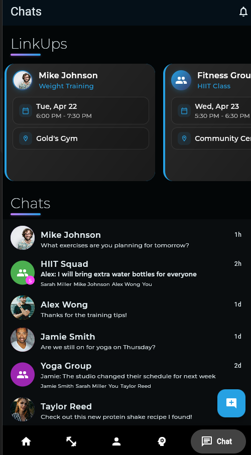 LinkUp Fitness Chat Session