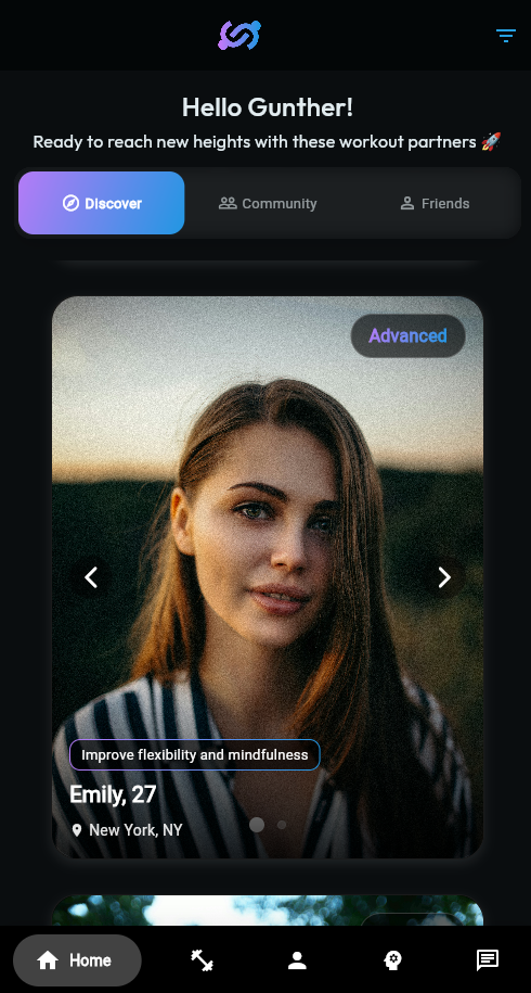 LinkUp Fitness Home Screen